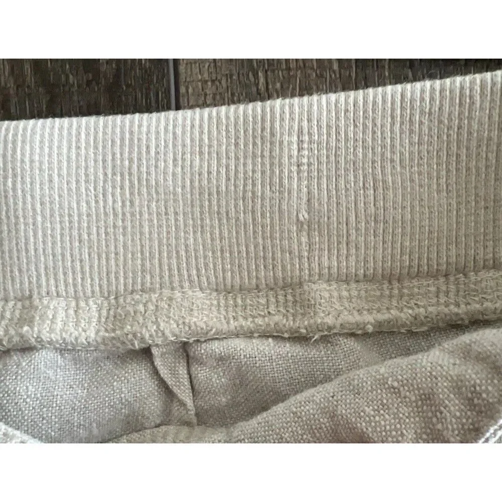 J. JILL Sz 12 Petite Beige Tan 100% LINEN Elastic Back WIDE CROPPED LEG Pants